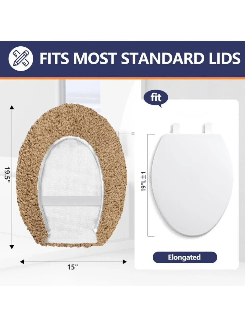Machine Washable Microfiber Toilet Seat Cover - Adjustable Fit for Elongated